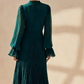 👗💕 57% RABATT! Begränsad Tid | Damernas Midi-klänning med Nyckelhålshals & Volangkant