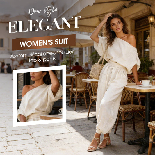 🎁NYHET 50% RABATT💥Asymmetriskt set med enaxlad topp och byxor för kvinnor