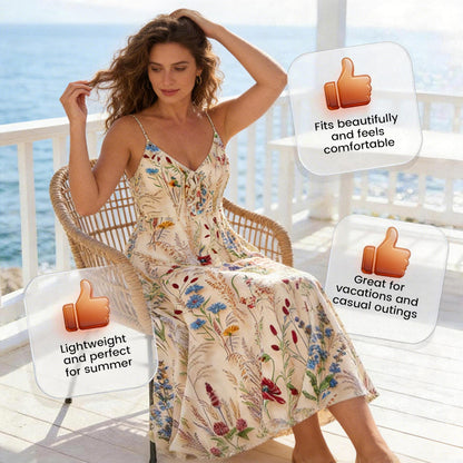 👗 50% RABATT! 🌸 Midi-klänning i Stor Storlek med Blommönster & Spaghettiband – Bekväm, Figursydd & Perfekt för Sommar & Fest 🎀