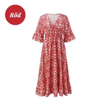 💖Sommarrea - 50% rabatt💖Bohemisk stil, avslappnad, tryckt V-ringad maxiklänning med omlottmidja