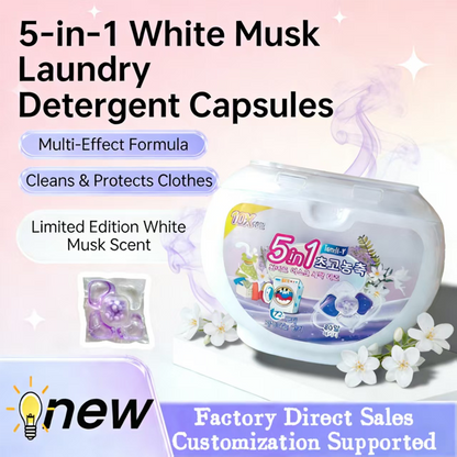 ⏰🔥Begränsad tid 50% rabatt! ✨ 5-i-1 White Musk tvättmedelskapslar – 80 kapslar, fräsch och kraftfull rengöring💧🧺