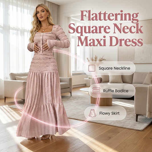 👚 57% RABATT! 🌸 Maxikleid mit quadratischem Ausschnitt – Vintage-Charme trifft moderne Eleganz. Zeitlos & zauberhaft. ✨