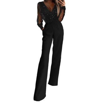 🌞Spring Awakening: 50 % rabatt!✨V-ringad, smal passformad kvällsjumpsuit – fantastisk vid varje tillfälle