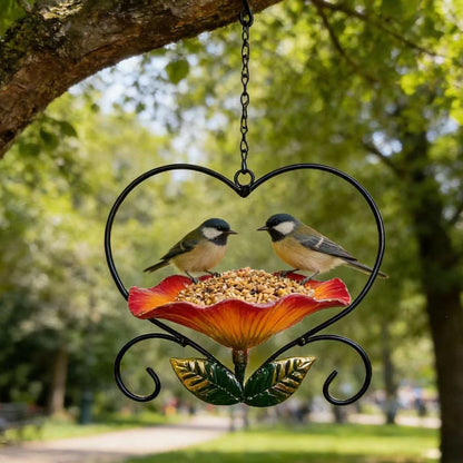 🐦 Få 50 % rabatt nu! 💖 Hjärtformad fågelmatare – blommönster, hängande, rostfri, perfekt för din trädgård eller balkong 🏡