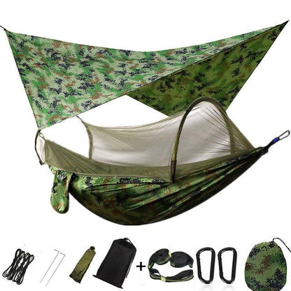 🏕️ Campinghängmatta med myggnät och vattentätt överdrag✨Myggnät, regnskydd, förvaringsväskor – allt i ett set.