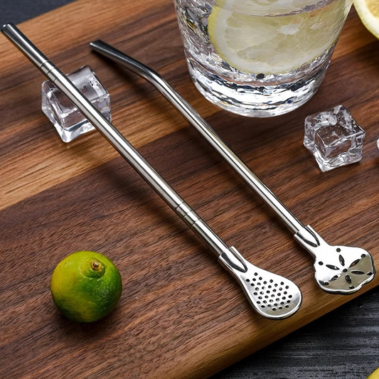 🥤 50 % rabatt ⏰ 2-i-1-sugrörssked i rostfritt stål (typ 304) – Löstagbar design för enkel rengöring och återanvändning 🥄