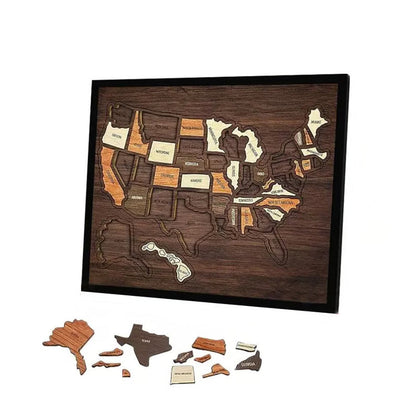 🔥50 % rabatt!!🧩3D-träpussel med resekarta🗺️🌲