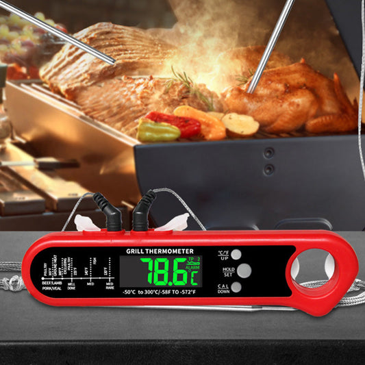 🔥【50 % rabatt】🔥🌡️Kötttermometer med dubbla sondfunktioner🥩 – Omedelbar avläsning, magnetisk, vikbar, med flasköppnare