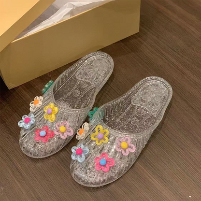 🌸Ny inkommet, 50% rabatt😍 Transparenta glittertofflor med stängd tå för kvinnor