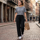 🌬️👖Dambyxor med hög midja och vida ben, avslappnade--Lätt och bekväm, skapa enkelt en snygg look!