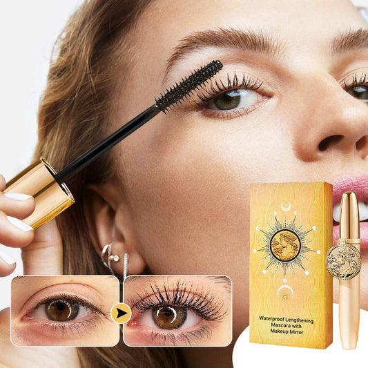 💖 Vattenfast förlängande mascara med inbyggd sminkspegel – Längre fransar, långvarig look och enkla touch-ups ✨