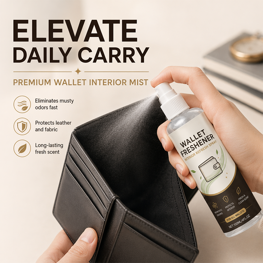 💥 50 % rabatt! 🔥 Wallet Refresh-spray — Tar bort dålig lukt i kortfack och myntfack; skonsam mot läder och foder; kompakt och smidig för daglig användning. 👛