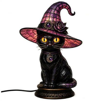 💥 50 % rabatt! 🔥Gotisk Halloween-häxa och kattbordslampa