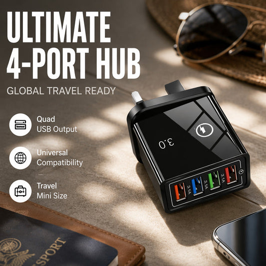 🔌 50% RABATT NU! 4-Port USB Charger Adapter – ultimat 4-portars hub, premiumbygge & stabilt energiflöde – perfekt för resor, kontor och hemmet ⚡✨