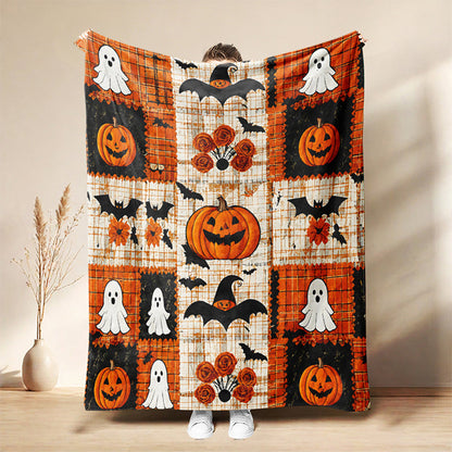 ⏳ Halva priset-erbjudandet upphör idag! 🎃 Flanellfilt med patchworkmönster för Halloween