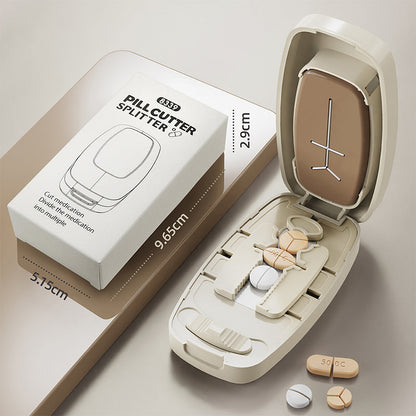 🛒Köp 2 få 1 gratis 💊 Bärbar tablettdelare (delar tabletter i två eller fyra delar), kompakt design, praktisk både på resan och hemma✨