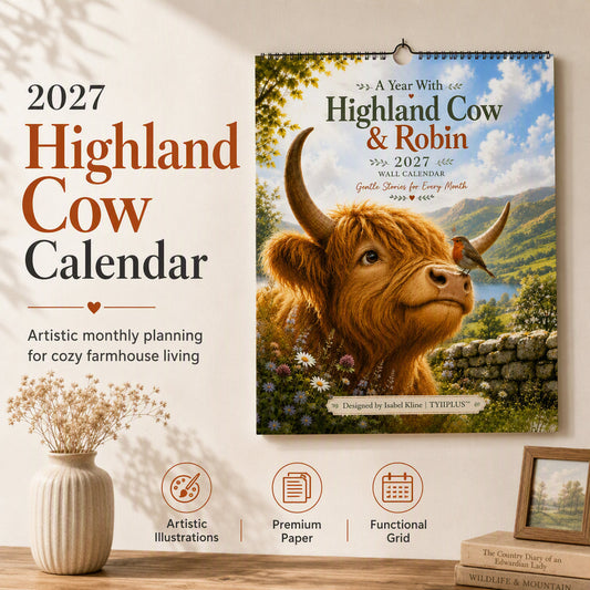 🐮 50% RABATT IDAG – Gör varje månad lite mysigare med charmig rustik konst – Highland Cow-kalender 2027