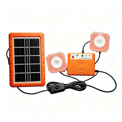 💥 50 % rabatt! ☀️ Bärbart solenergisystem – 4 W solpanel, 2400 mAh-batteri, stöd för Type-C/USB/DC-portar. Inkluderar 2 LED-lampor. Vattentåligt och stöttåligt. Perfekt för camping och nödsituationer 🛡️