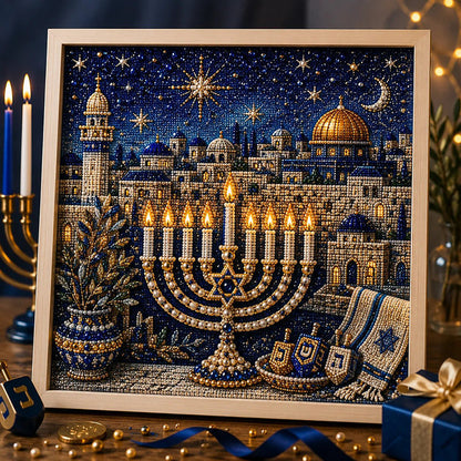 🔥🎁Nyhet 50 % RABATT🔥Gör-det-själv-kit för hanukkah-pärlkonst med träram
