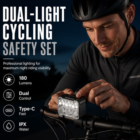 🚲📱 50% RABATT! Stötsäkert cykeltelefonfäste + set med 6 LED-lampor – 180 lumen, laddningsbar typ-C, dubbla oberoende lampor, vattentät. Säker nattcykling! 🛡️💪