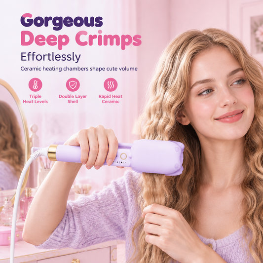 🔥🎁Nyhet 50 % RABATT🔥💁‍♀️ 32 mm vågplattång med keramiska plattor – djupa vågor och 3 temperaturinställningar
