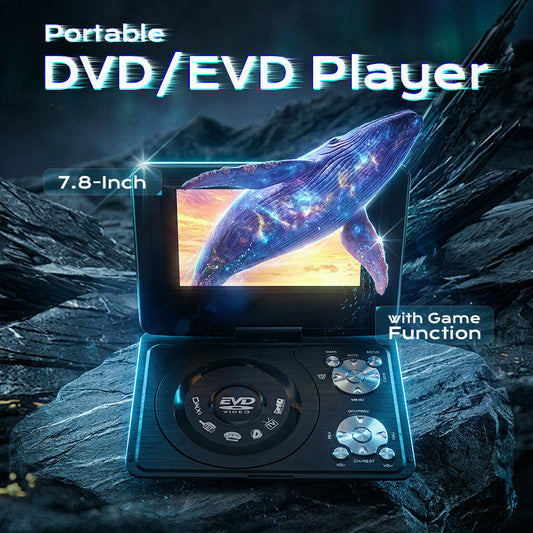 📀 Få 50 % rabatt nu! Denna 7,8-tums bärbara DVD/EVD-spelare har en vridbar skärm och inbyggda spelfunktioner. Den är uppladdningsbar och perfekt att använda i bilen, hemma eller på resan.